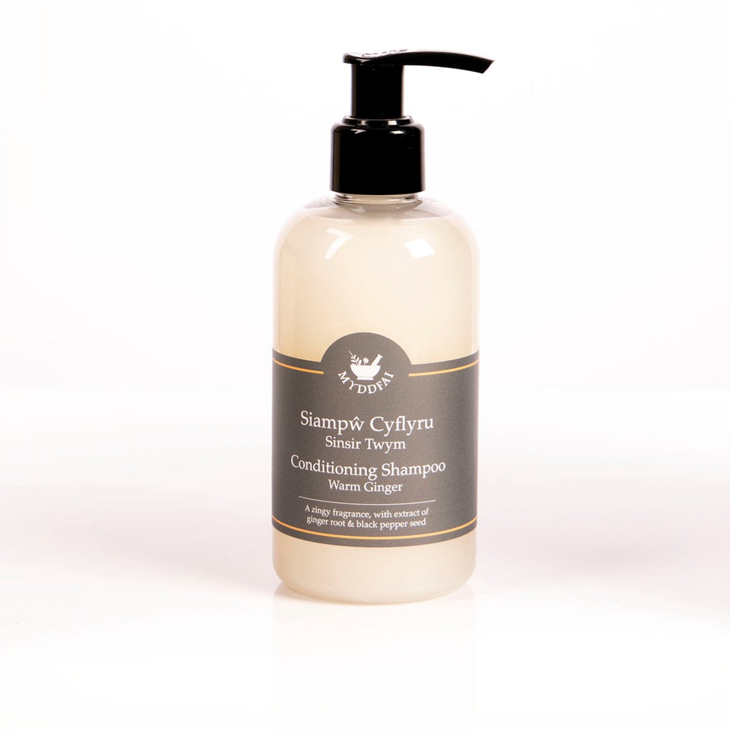 Myddfai Conditioning Shampoo Warm Ginger Siampŵ Cyflyru Sinsir Twym 250ml Glass or Plastic bottle (Pack 1)