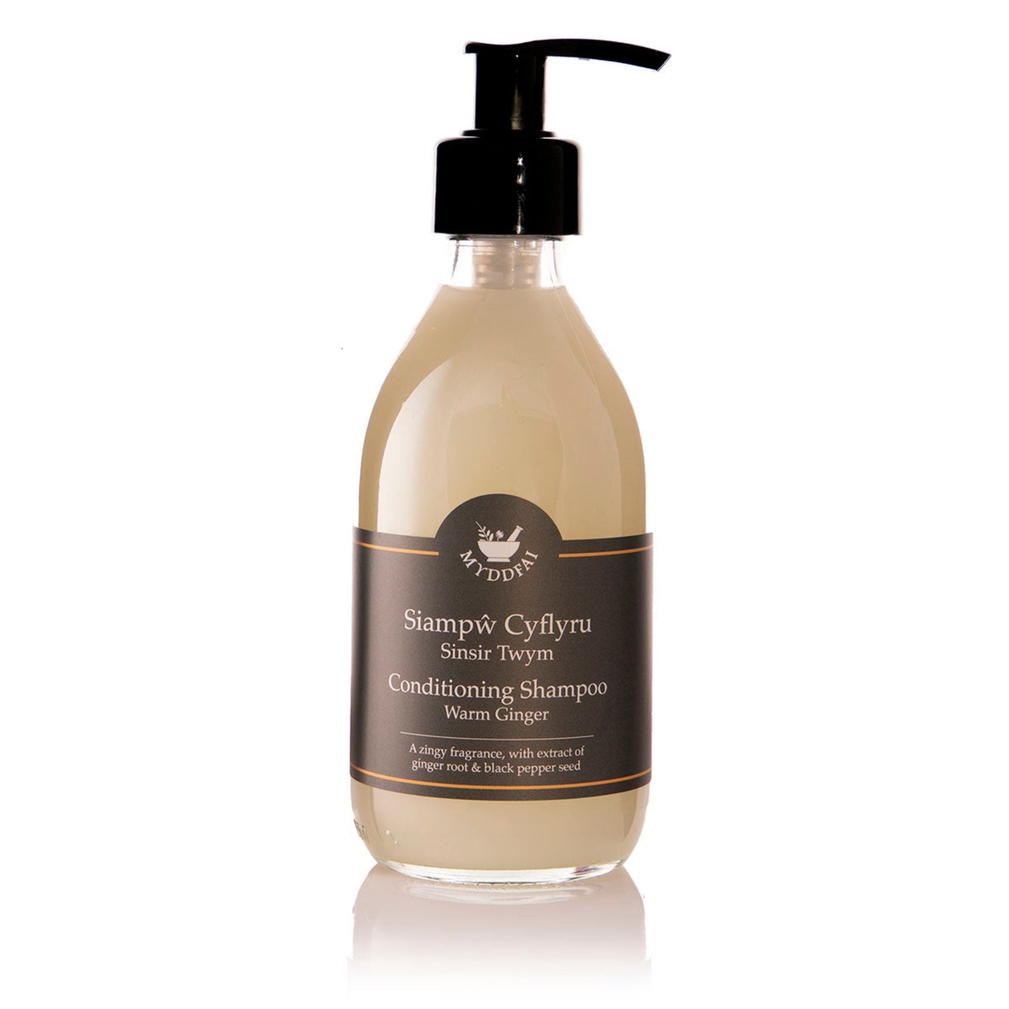 Myddfai Conditioning Shampoo Warm Ginger Siampŵ Cyflyru Sinsir Twym 250ml Glass or Plastic bottle (Pack 1)